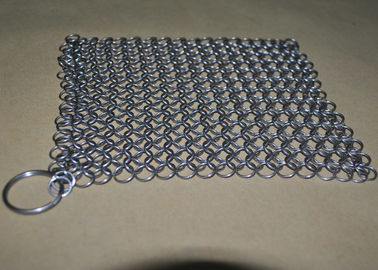 Rectangle SS Wire Chainmail Cast Iron Pan Scrubber For Cleaning Cookware